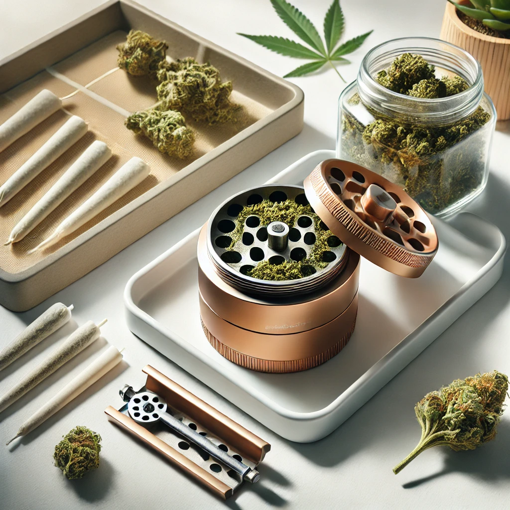 CBD Zubehör mit Grinder Blüten Pre Rolls Blättern und anderen Utensilien 